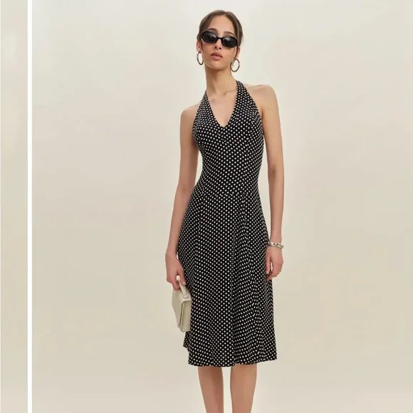 Reformation Black and White Polka Dot Midi Dress - Picture 1 of 8